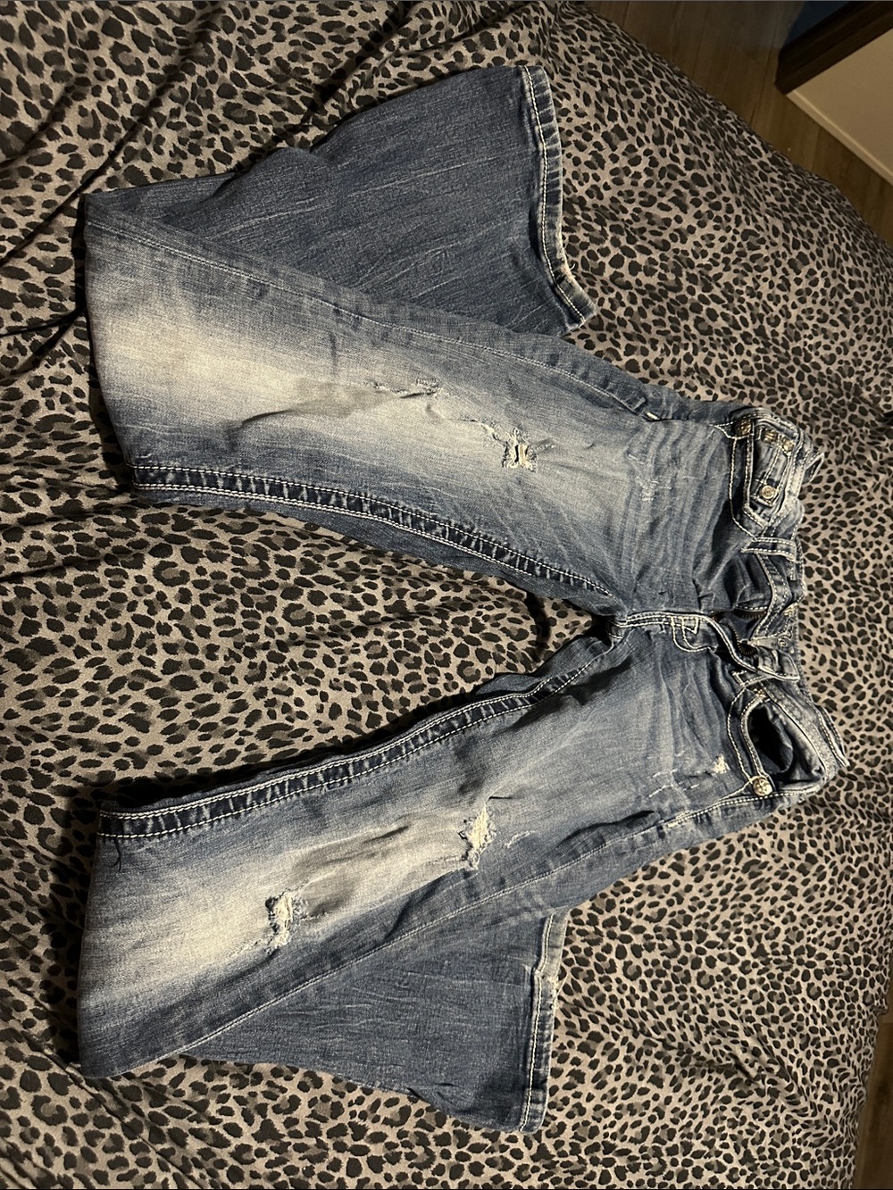 Miss Me Women's Faded Distressed Boot Cut Jeans - Blue 25R